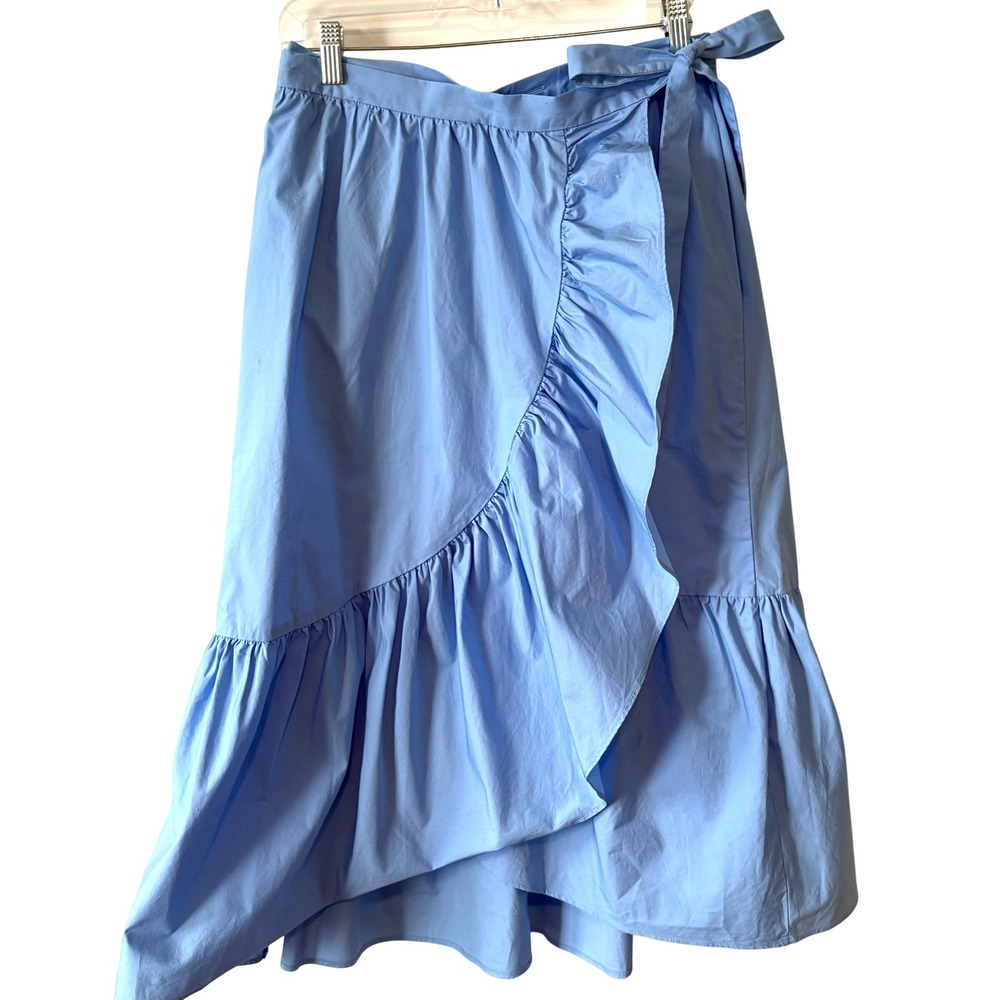 J. Crew Periwinkle Blue Ruffle Wrap Skirt in Cotton Poplin in Size 6